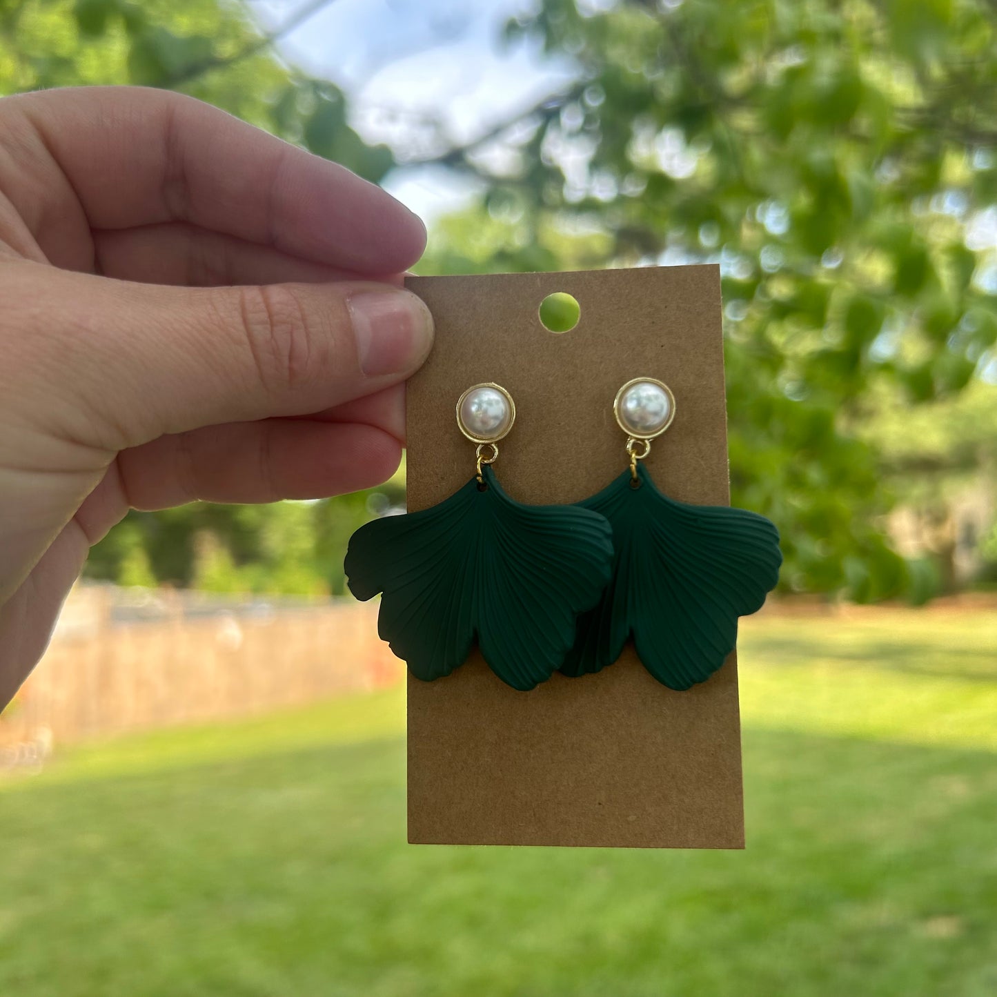 Stud Pearl Ginkgo Earrings