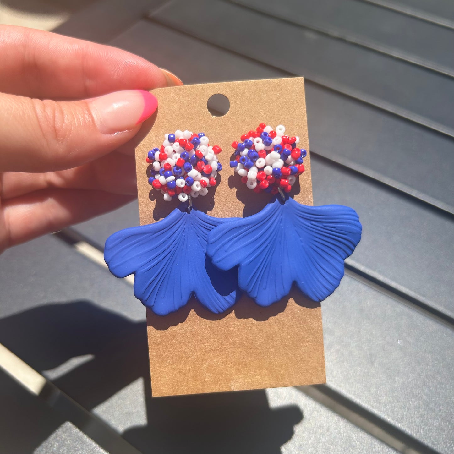 Red, white, and blue Ginkgo Earrings