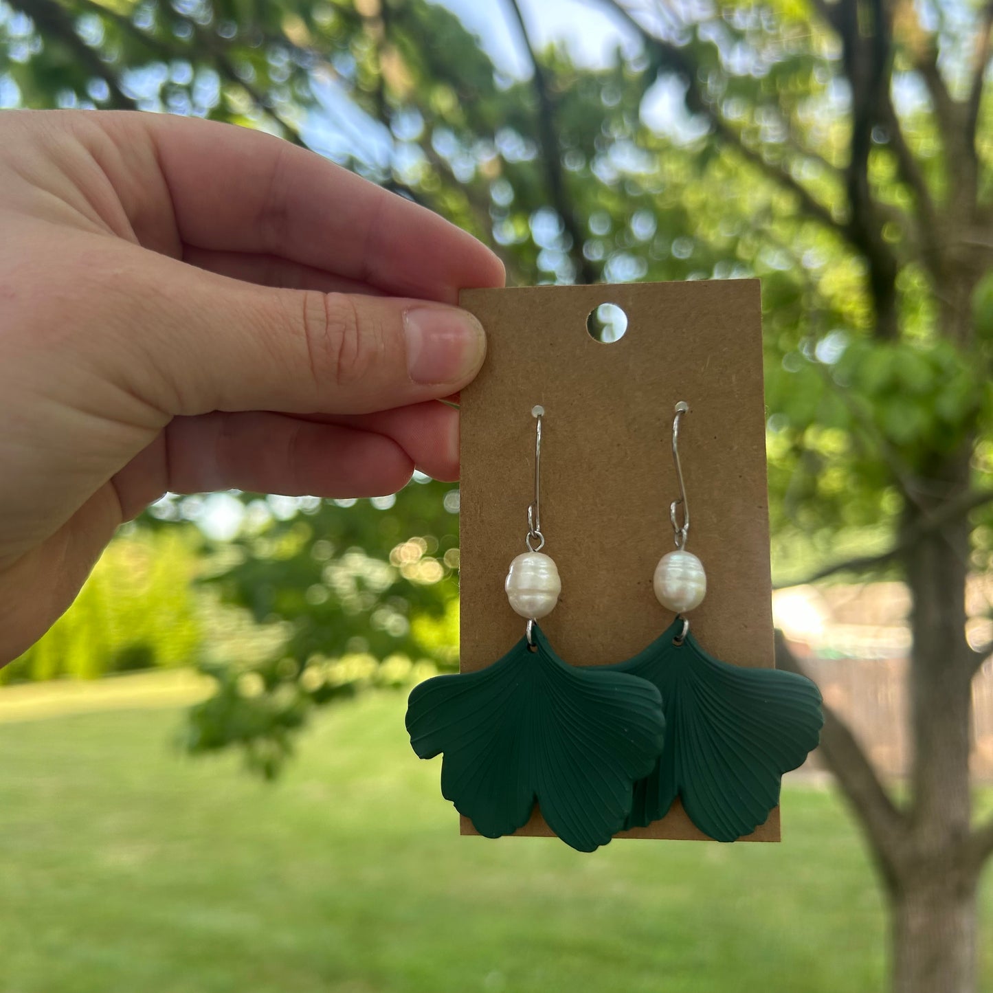 Large Pearl Ginkgo Earrings